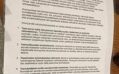 Kirkkovaltuustoaloite anonyymin rekrytoinnin käyttöönotosta Nurmijärven seurakunnassa